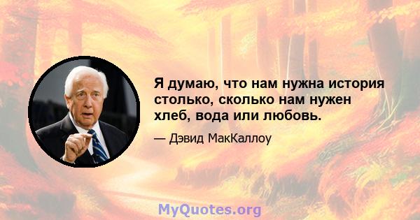 Я думаю, что нам нужна история столько, сколько нам нужен хлеб, вода или любовь.