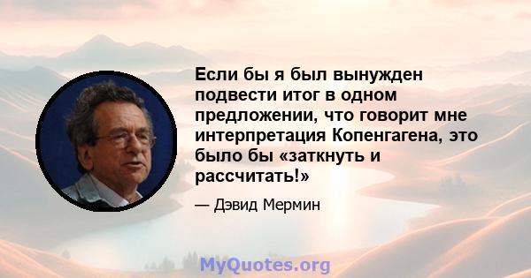 Если бы я был вынужден подвести итог в одном предложении, что говорит мне интерпретация Копенгагена, это было бы «заткнуть и рассчитать!»