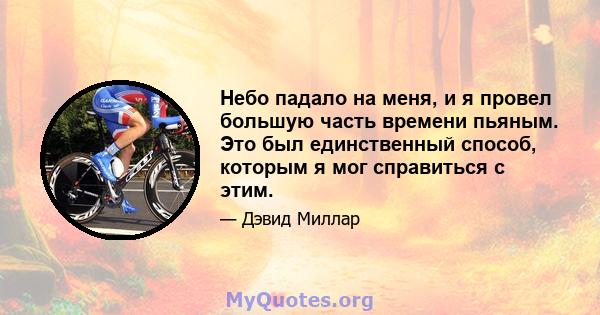 Небо падало на меня, и я провел большую часть времени пьяным. Это был единственный способ, которым я мог справиться с этим.