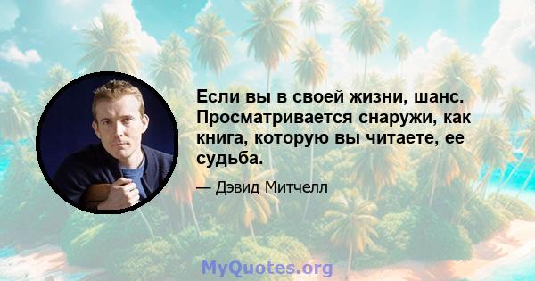 Если вы в своей жизни, шанс. Просматривается снаружи, как книга, которую вы читаете, ее судьба.