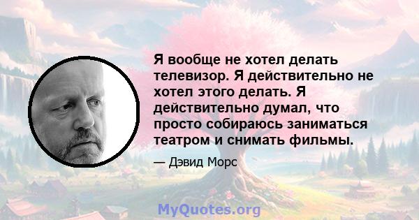 Я вообще не хотел делать телевизор. Я действительно не хотел этого делать. Я действительно думал, что просто собираюсь заниматься театром и снимать фильмы.