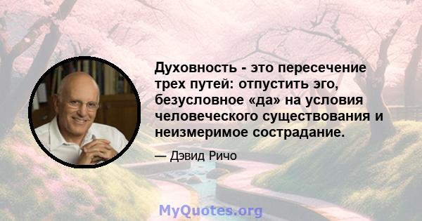 Духовность - это пересечение трех путей: отпустить эго, безусловное «да» на условия человеческого существования и неизмеримое сострадание.