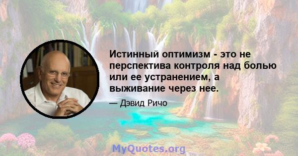 Истинный оптимизм - это не перспектива контроля над болью или ее устранением, а выживание через нее.