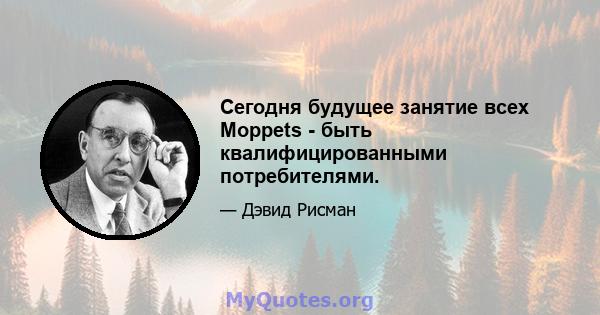 Сегодня будущее занятие всех Moppets - быть квалифицированными потребителями.