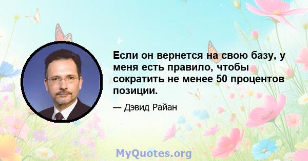 Если он вернется на свою базу, у меня есть правило, чтобы сократить не менее 50 процентов позиции.