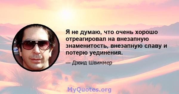 Я не думаю, что очень хорошо отреагировал на внезапную знаменитость, внезапную славу и потерю уединения.