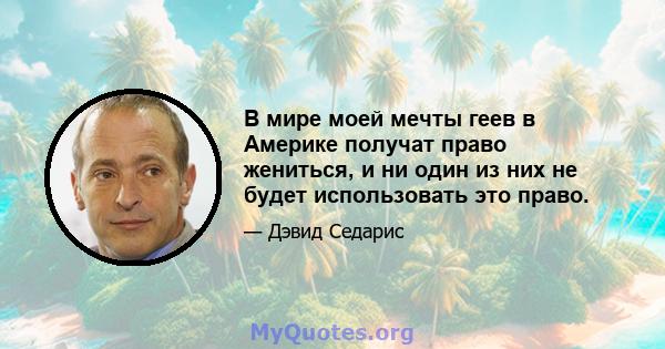 В мире моей мечты геев в Америке получат право жениться, и ни один из них не будет использовать это право.