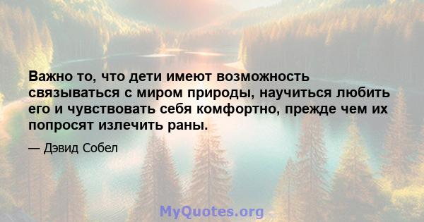 Важно то, что дети имеют возможность связываться с миром природы, научиться любить его и чувствовать себя комфортно, прежде чем их попросят излечить раны.