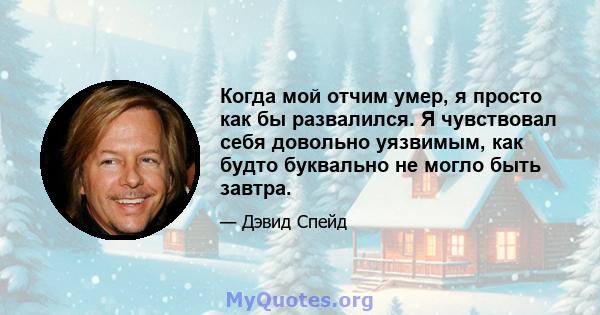 Когда мой отчим умер, я просто как бы развалился. Я чувствовал себя довольно уязвимым, как будто буквально не могло быть завтра.