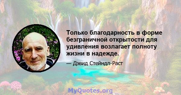 Только благодарность в форме безграничной открытости для удивления возлагает полноту жизни в надежде.