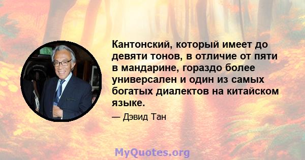 Кантонский, который имеет до девяти тонов, в отличие от пяти в мандарине, гораздо более универсален и один из самых богатых диалектов на китайском языке.