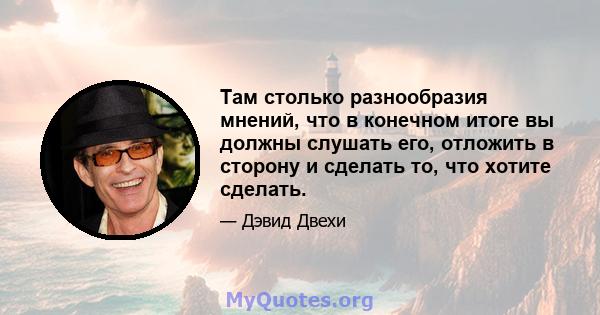 Там столько разнообразия мнений, что в конечном итоге вы должны слушать его, отложить в сторону и сделать то, что хотите сделать.