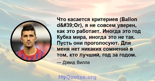 Что касается критериев (Ballon d'Or), я не совсем уверен, как это работает. Иногда это год Кубка мира, иногда это не так. Пусть они проголосуют. Для меня нет никаких сомнений в том, кто лучший, год за годом.