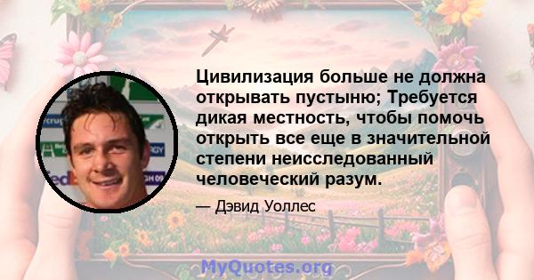 Цивилизация больше не должна открывать пустыню; Требуется дикая местность, чтобы помочь открыть все еще в значительной степени неисследованный человеческий разум.