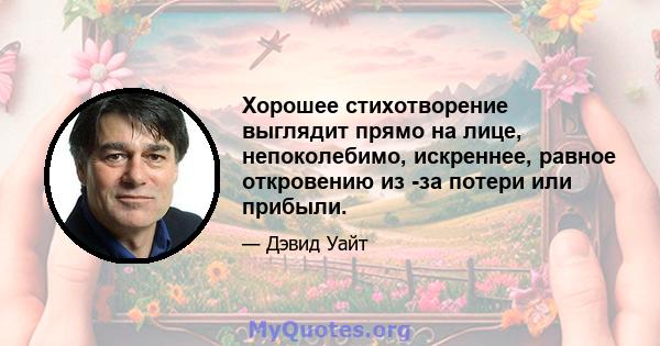 Хорошее стихотворение выглядит прямо на лице, непоколебимо, искреннее, равное откровению из -за потери или прибыли.