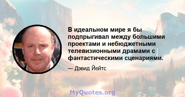 В идеальном мире я бы подпрыгивал между большими проектами и небюджетными телевизионными драмами с фантастическими сценариями.