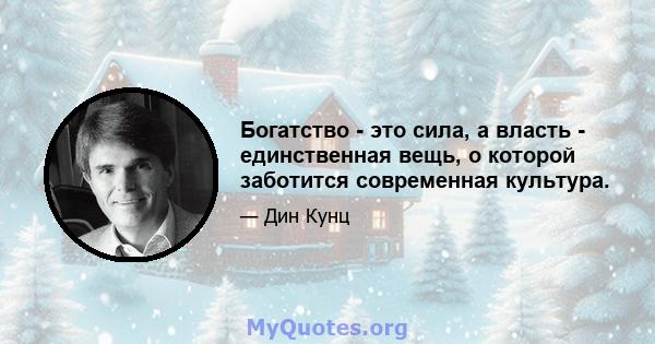 Богатство - это сила, а власть - единственная вещь, о которой заботится современная культура.