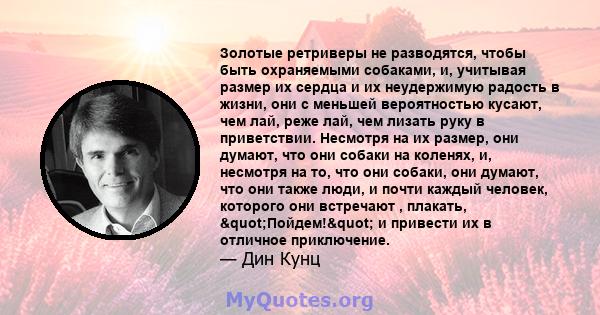 Золотые ретриверы не разводятся, чтобы быть охраняемыми собаками, и, учитывая размер их сердца и их неудержимую радость в жизни, они с меньшей вероятностью кусают, чем лай, реже лай, чем лизать руку в приветствии.