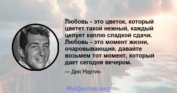 Любовь - это цветок, который цветет такой нежный, каждый целует каплю сладкой сдачи. Любовь - это момент жизни, очаровывающий, давайте возьмем тот момент, который дает сегодня вечером.