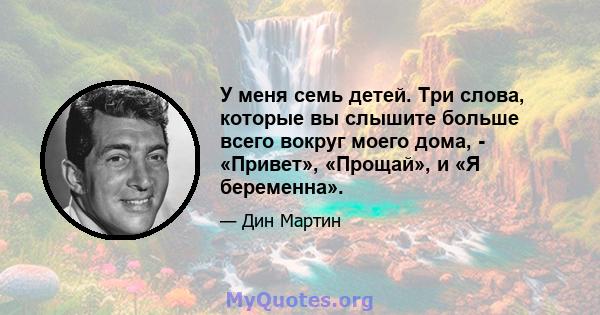 У меня семь детей. Три слова, которые вы слышите больше всего вокруг моего дома, - «Привет», «Прощай», и «Я беременна».