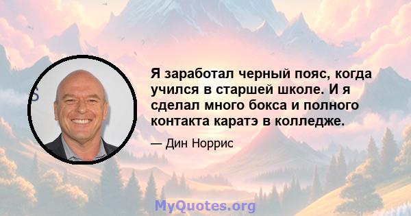 Я заработал черный пояс, когда учился в старшей школе. И я сделал много бокса и полного контакта каратэ в колледже.