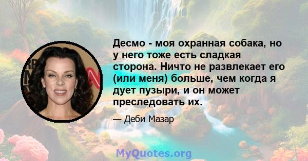 Десмо - моя охранная собака, но у него тоже есть сладкая сторона. Ничто не развлекает его (или меня) больше, чем когда я дует пузыри, и он может преследовать их.