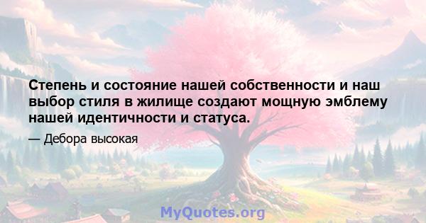 Степень и состояние нашей собственности и наш выбор стиля в жилище создают мощную эмблему нашей идентичности и статуса.