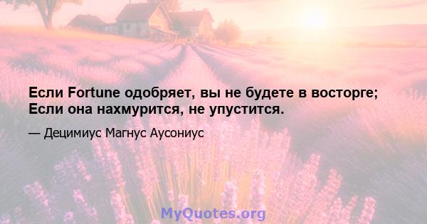 Если Fortune одобряет, вы не будете в восторге; Если она нахмурится, не упустится.