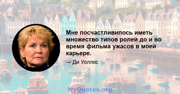 Мне посчастливилось иметь множество типов ролей до и во время фильма ужасов в моей карьере.