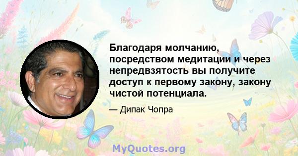 Благодаря молчанию, посредством медитации и через непредвзятость вы получите доступ к первому закону, закону чистой потенциала.