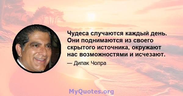 Чудеса случаются каждый день. Они поднимаются из своего скрытого источника, окружают нас возможностями и исчезают.