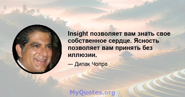 Insight позволяет вам знать свое собственное сердце. Ясность позволяет вам принять без иллюзии.