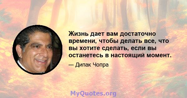 Жизнь дает вам достаточно времени, чтобы делать все, что вы хотите сделать, если вы останетесь в настоящий момент.