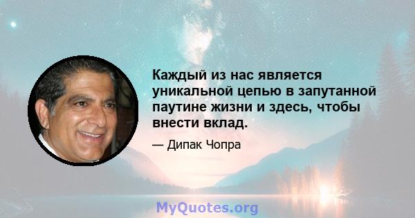 Каждый из нас является уникальной цепью в запутанной паутине жизни и здесь, чтобы внести вклад.