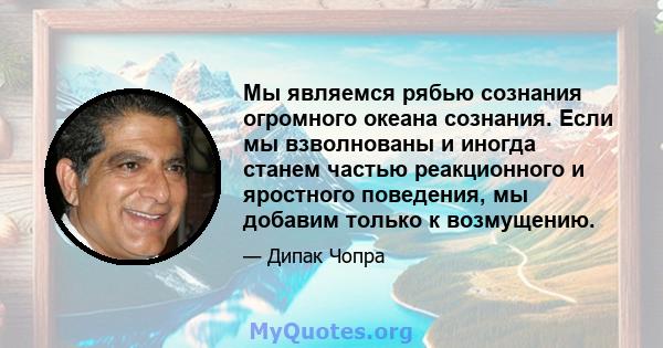 Мы являемся рябью сознания огромного океана сознания. Если мы взволнованы и иногда станем частью реакционного и яростного поведения, мы добавим только к возмущению.