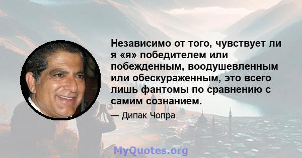 Независимо от того, чувствует ли я «я» победителем или побежденным, воодушевленным или обескураженным, это всего лишь фантомы по сравнению с самим сознанием.