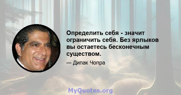 Определить себя - значит ограничить себя. Без ярлыков вы остаетесь бесконечным существом.