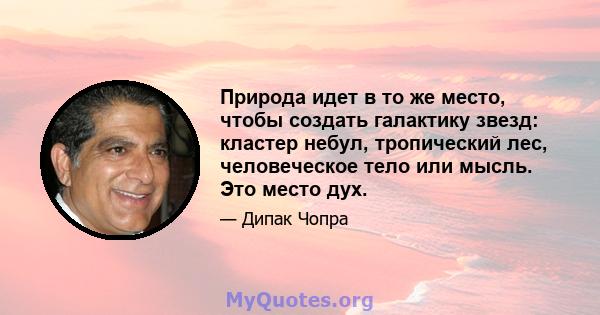 Природа идет в то же место, чтобы создать галактику звезд: кластер небул, тропический лес, человеческое тело или мысль. Это место дух.