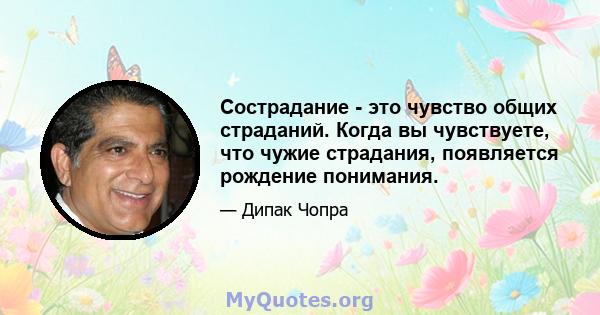 Сострадание - это чувство общих страданий. Когда вы чувствуете, что чужие страдания, появляется рождение понимания.