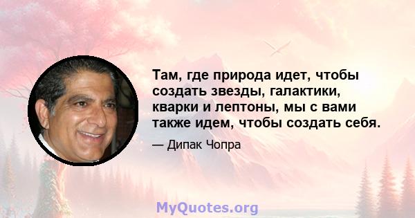 Там, где природа идет, чтобы создать звезды, галактики, кварки и лептоны, мы с вами также идем, чтобы создать себя.