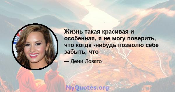 Жизнь такая красивая и особенная, я не могу поверить, что когда -нибудь позволю себе забыть, что