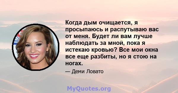 Когда дым очищается, я просыпаюсь и распутываю вас от меня. Будет ли вам лучше наблюдать за мной, пока я истекаю кровью? Все мои окна все еще разбиты, но я стою на ногах.