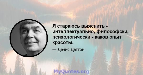 Я стараюсь выяснить - интеллектуально, философски, психологически - каков опыт красоты.