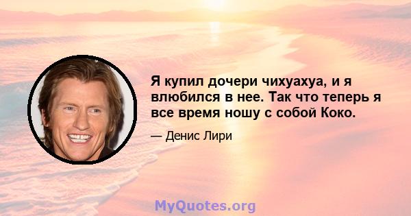 Я купил дочери чихуахуа, и я влюбился в нее. Так что теперь я все время ношу с собой Коко.