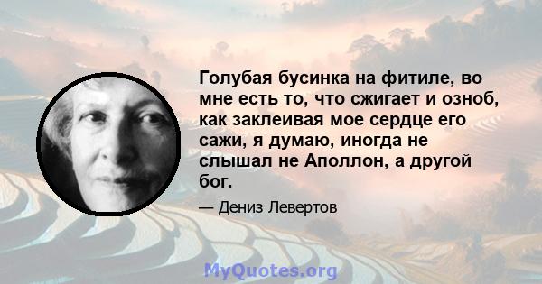 Голубая бусинка на фитиле, во мне есть то, что сжигает и озноб, как заклеивая мое сердце его сажи, я думаю, иногда не слышал не Аполлон, а другой бог.