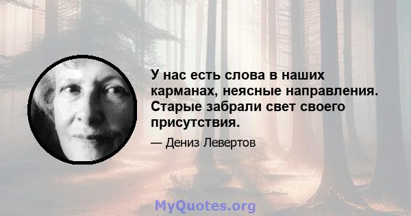 У нас есть слова в наших карманах, неясные направления. Старые забрали свет своего присутствия.