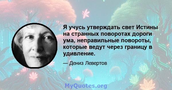 Я учусь утверждать свет Истины на странных поворотах дороги ума, неправильные повороты, которые ведут через границу в удивление.