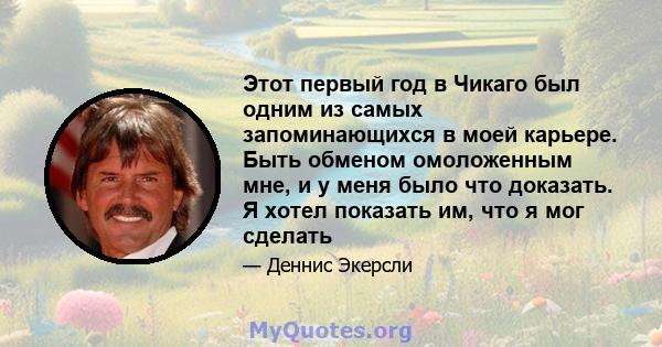 Этот первый год в Чикаго был одним из самых запоминающихся в моей карьере. Быть обменом омоложенным мне, и у меня было что доказать. Я хотел показать им, что я мог сделать