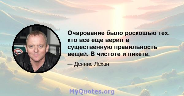 Очарование было роскошью тех, кто все еще верил в существенную правильность вещей. В чистоте и пикете.