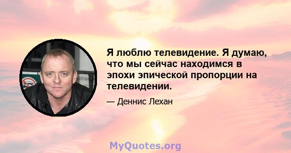 Я люблю телевидение. Я думаю, что мы сейчас находимся в эпохи эпической пропорции на телевидении.